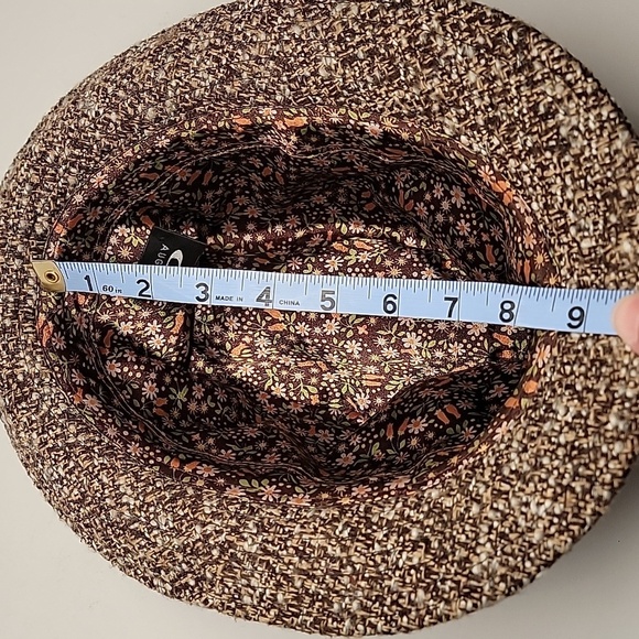 August Trilby Tweed Fedora Hat Brown Tan White Wool Floral Lining OS - Picture 13 of 13